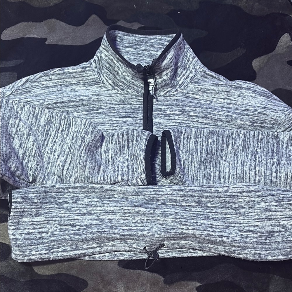 VS PINK Gray Quarter-Zip Pullover CROP FLEECE